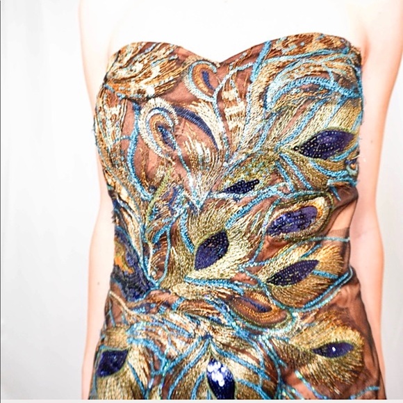 NWOT Peacock Metallic Bronze Blue Sequin Dress - Picture 3 of 7